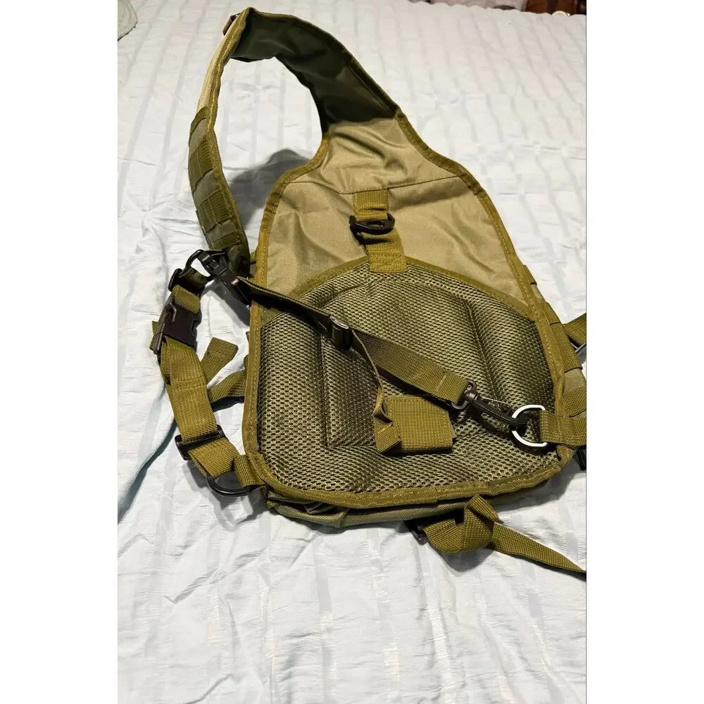 Olive green tactical sling bag, American flag patch, MOLLE webbing,New No Tags